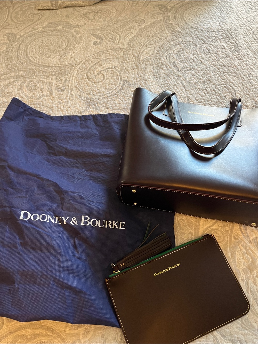 Dooney & Bourke Black Leather Tote with Black Zip Pouch